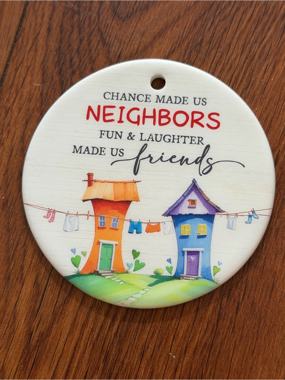 Neighbors Friends Ceramic Holiday Ornament - Orange & Blue